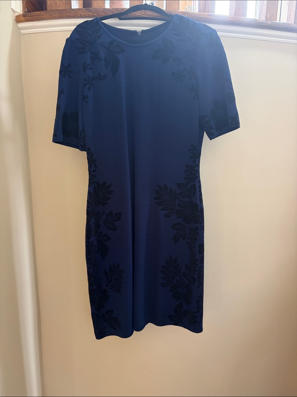 St. John Navy Floral Velvet-Print Midi Dress